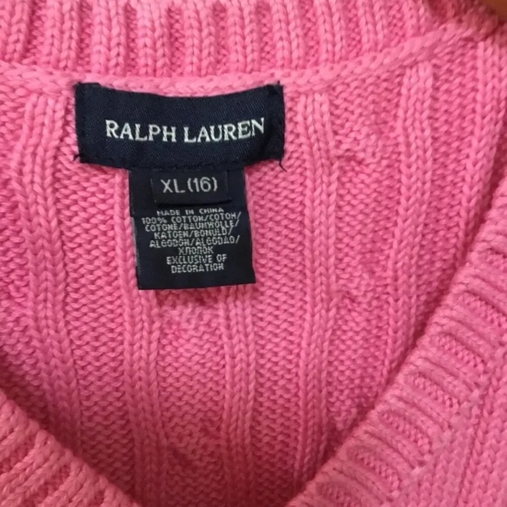 Ralph Lauren Girl Pink Cable Knit V-Neck Dress